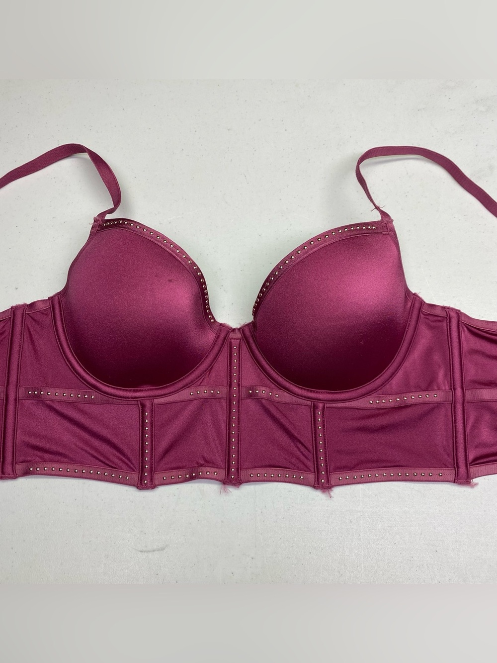 La Senza Berry Plum Satin Longline Studded Bustier Bra Size M *P1042